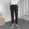 Pantalones finos de verano con colgante, pantalones cortos ajustados, pantalones sin pies para hombre, pantalones largos casuales de moda de estilo coreano