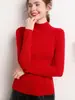 Camiseta Base de Punto de Cachemira para Mujer, Ajuste Delgado, Color Sólido, Suave y Amigable con la Piel, Top con Cuello Semi Alto, Nuevo Estilo Otoño e Invierno