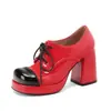 Zapatos Mary Jane de Charol para Mujer Otoño 2026 Bloques de Color de Tacón Grueso Súper Alto con Cordones Delanteros y Escote Profundo 40-43