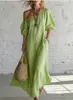 Vestido Largo de Mujer Estilo Vacaciones Transfronterizo Popular en Europa y América 2026 Hombros Descubiertos Mangas Abullonadas de Algodón Nube Holgado Entallado Acampanado