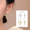 Brinco de Pressão Unissex Cruz de Zircônia em Prata Esterlina S925 Argola Simples da Moda Transfronteiriça Europeia e Americana Luxo Leve
