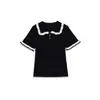Roupas de Moda Europeias e Americanas Transfronteiriças no Aliexpress, Malhas Pretas e Brancas Estilosas e Versáteis, Camiseta de Manga Curta com Gola Polo