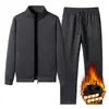 Traje Deportivo Casual para Hombre, Cárdigan, Chaqueta de Cuello Alto, Conjunto de Dos Piezas a la Moda, Forro Polar, Engrosado, Cálido, para Padres de Mediana Edad y Mayores