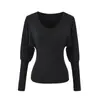 Estilo Chica Caliente Sexy Cintura Delgada Cuello en V Forro Polar Camiseta 2025 Otoño e Invierno Manga de Murciélago Camisa de Capa Interior Top de Manga Larga