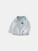 Suéter de Punto Rayado con Cuello Polo y Estampado de Corazón para Niños, Estilo Primavera y Otoño, Algodón Puro, Prenda Superior para Niños y Niñas, Suéter para Bebé Clase A