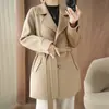 Outono e Inverno Novo Comprimento Médio Simples Cor Lisa Dupla Face 100% Lã Pura Roupa Exterior Gola de Terno Elegante Slim Roupa Exterior