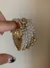 Pulseira de pérolas com contas de diamante brilhantes em estilo vintage, pulseira estilo feriado, acessório empilhável de alta qualidade para o dia a dia para meninas da moda