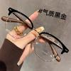 Nuevos Lentes 2024 de Media Montura Color Oro Seda con Grano de Madera para Mujer Coreanos de Negocios Montura Negra de Alta Gama para Miopía para Hombre Transfronterizos