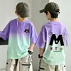 Algodón Puro Niños 2026 Verano Nuevo Degradado Elegante Camiseta Suave Guapo Niño Bebé Estilo Urbano Moderno Fresco Top