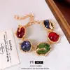 Conjunto de colar e pulseira de cristal oval com design vintage, joias versáteis e que se destacam, para moda transfronteiriça