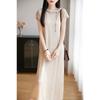 Vestido Estilo Coreano 2025 Primavera e Verão Novo Feminino com Capuz Comprimento Médio Cor Sólida Seda de Gelo Emagrecedor Elegante Corte A Longo