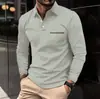 2026 Camisa Polo Masculina Outono/Inverno Novo Estilo Transfronteiriço Manga Longa Casual Bolso Cor Sólida Top Versátil