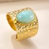 Anillo de Acero Inoxidable de Moda Europea y Americana, Lujo Simple y Accesible, Anillo Abierto con Piedra Natural Ovalada con Incrustaciones Hidráulicas, Joyería Chapada en Oro de 18K