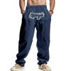 Pantalones Deportivos Casuales de Lino para Hombre de Estilo Americano Transfronterizo, Holgados de Pierna Ancha, Hip-hop, Moda Urbana, Lavados, Bordados, para Jogging