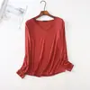Camiseta de Modal para Mujer Primavera Nuevo Estilo Versátil Cuello en V Manga Larga Ropa de Otoño Camisa Pequeña Ajustada Camiseta Base Interior