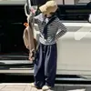 Conjunto de Top con Chal para Niñas 2026 Otoño Nuevo Top Rayado Infantil y Pantalones de Pierna Ancha Atuendo Sencillo de Otoño para Niños Mayores