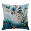 Funda de almohada floral azul degradado de lino transfronteriza de primavera para oficina, dormitorio, sofá, personalizable al por mayor