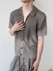 Conjunto Estilo Old Money, Cárdigan de Punto Hueco, Camisa Transparente de Manga Corta Masculina, Encaje de Malla Retro Americano de Manga Corta