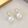 Aretes de Aguja de Plata 925 Diamante Zircón Perla para Mujer Moda de Alta Gama Elegantes Combinables Lujo Ligero Accesorios para las Orejas Modernos