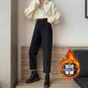 Outono e inverno Novo plus size roupas femininas irmã gorda cintura alta emagrecimento harém calças pequenas slim preto fleece-lined jeans