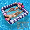 Flotador Inflable Cuadrado Rayado Verde Menta Nuevo Transfronterizo Piscina Tomar el Sol Doble Espesor Cama Flotante Grande para Agua