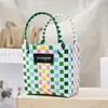 Bolso de Mano Tejido a Mano de Gran Capacidad y Moda, Bolso Cubo Tejido a Mano, Bolso Cuadrado Tejido de Plástico de Color Contrastante, Bolso de Hombro para Vacaciones de Mujer