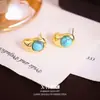 Pendientes Turquesa Aguja de Plata en Forma de C, Pequeños y Delicados, Pendientes Geométricos Vintage de Alta Gama, Joyería para Orejas de Textura Simple Europea y Americana