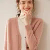 Cárdigan de Punto de Hilo de Puntos de Colores de Alta Gama 100% Cachemir Puro para Mujer, Chaqueta Exterior Holgada de Cuello en V, Capa Casual Retro
