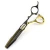 Tijeras de Peluquería para Rostro de Leopardo Dorado de 6.0 Pulgadas, Doble Hoja, Tijeras de Barbero, Tijeras Planas, Tijeras para Flequillo, Tijeras Dentadas, Tijeras Finas H