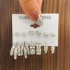 Conjunto de brincos de ácido acético transfronteiriço 6 pares de brincos em forma de C acrílico de leopardo de pérola vintage criativo atacado