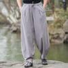 Calças de Algodão e Linho de Primavera Largas Plus Size Bloomers Estilo Chinês Calças de Perna Larga Calças Antigas Zen Masculinas Calças de Linho Tendência