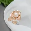 Set Mayorista de Joyería de Plata Nafoge con Anillo de Plata de Perla de Agua Dulce Natural Anillo de Plata de Ley 925 con Baño de Oro en Forma de Pétalo