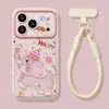 Pintura a Óleo Elefantinho com Cordão Adequado para Capa de Celular Apple 17Pm iPhone 15 Silicone 16 Fofo 14 Feminino 18 Capa Externa