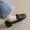 Sapatos Femininos de Couro Genuíno 2026 Outono Estilo Britânico Preto Solado Macio Meia-Salto Mocassins Sapatos de Trabalho Confortáveis