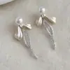 Brincos de Pérola com Laço e Franjas Estilo Princesa de Luxo Leve para Mulheres, Brincos Modernos, Delicados, Doces, Elegantes e Versáteis