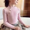 Camisa Básica Meia-Gola para Meninas 2025 Outono Macia Aveludada Tricô Infantil Tricô Cor Lisa Versátil Top para Menininha