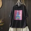 Camiseta de Manga Curta para Mulheres 2026 Novo Estilo de Verão, Caimento Solto, Top Estampado da Moda e Único, Super Bonito Mht