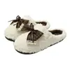 Zapatillas de Algodón para Dormitorio Otoño Invierno Mujer Lazo Dulce Antideslizantes Bloque de Color Cuadros Peludas Silenciosas Ligeras