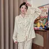 Yunduo Algodón Pijama Nuevo para Mujer en Primavera y Otoño de Manga Larga Popular en Transmisión en Vivo Dulce Holgado Conjunto de Ropa para el Hogar que se Puede Usar Afuera