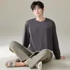 Pijama de algodón puro de manga larga para hombre para primavera y otoño, nuevo estilo 2026, conjunto de ropa de estar de algodón para otoño para hombre, adecuado para usar en exteriores