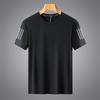 2025 Nuevo Estilo de Verano Transpirable Absorbente de Humedad Secado Rápido Cuello Redondo Camiseta de Manga Corta con Tres Rayas Talla Grande Deportiva para Hombre