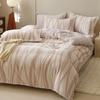 Cama de Terciopelo de Leche de Cuatro Piezas Lujo Ligero Simple Funda Nórdica Hogar de Alta Gama con Forro Polar Espesado Rayado Juego de Tres Piezas de Sábana