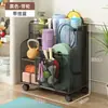 Cesta de Almacenamiento para Esterilla de Yoga, Estante de Almacenamiento para Equipo de Fitness con Ruedas, Estante de Almacenamiento tipo Sandwich para Baloncesto y Bádminton en Casa
