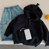 Suéter Infantil com Capuz 2026 Outono Novo Estilo Coreano Crianças Pequenas e Médias Versátil Tesouro para Meninos Cor Lisa Top Casual para Meninas