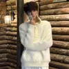 Malha Imitação de Visom Cleanfit Masculina Outono e Inverno Estilo Coreano Jaqueta com Lapela Malha Preguiçosa Oversize