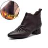 Jiezu 2025 Invierno Nuevo Estilo Forro Polar Cálido Tacón Bajo Punta Fina Plisadas Ajustadas Botines Cortos Piel de Vaca de Primera Capa Zapatos Clásicos para Mujer