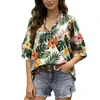 Nuevo top estampado de cuello en V de manga media holgado para mujer, transfronterizo europeo y americano, Amazon, AliExpress y sitio independiente