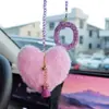 Corazón de Peluche con Alfabeto Arcilla Accesorios para el Interior del Coche Colgante para Mujeres, Adorno Colgante de Espejo Retrovisor de Coche con Pedrería