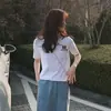 Uma geração de algodão para cabelo camiseta de ombro top feminino verão estampa retro americana solta justa manga curta ins moda