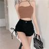 Shorts Jeans Apertados Elásticos, Versátil Preto 2025 Amarração com Cordão Cintura Alta Hot Pants, Nova Moda Feminina, Efeito Emagrecedor